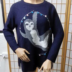 Lauren Conrad fuzzy blue Christmas holiday sloth sweater with sequins EUC sz XL